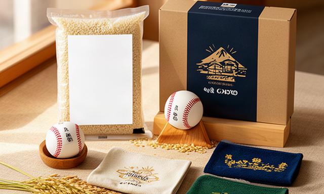 常総市の米と野球を組み合わせた地域コラボ商品の展示台
